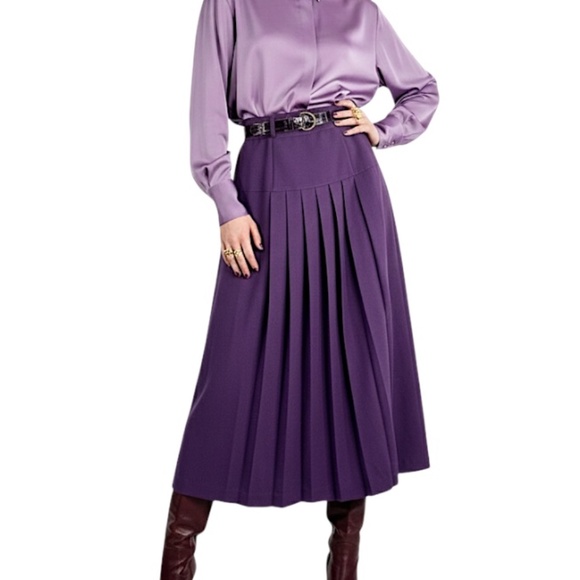 Vintage Dresses & Skirts - NWT Vintage 80s Canadian made purple pleated belted old money midi maxi skirt 16